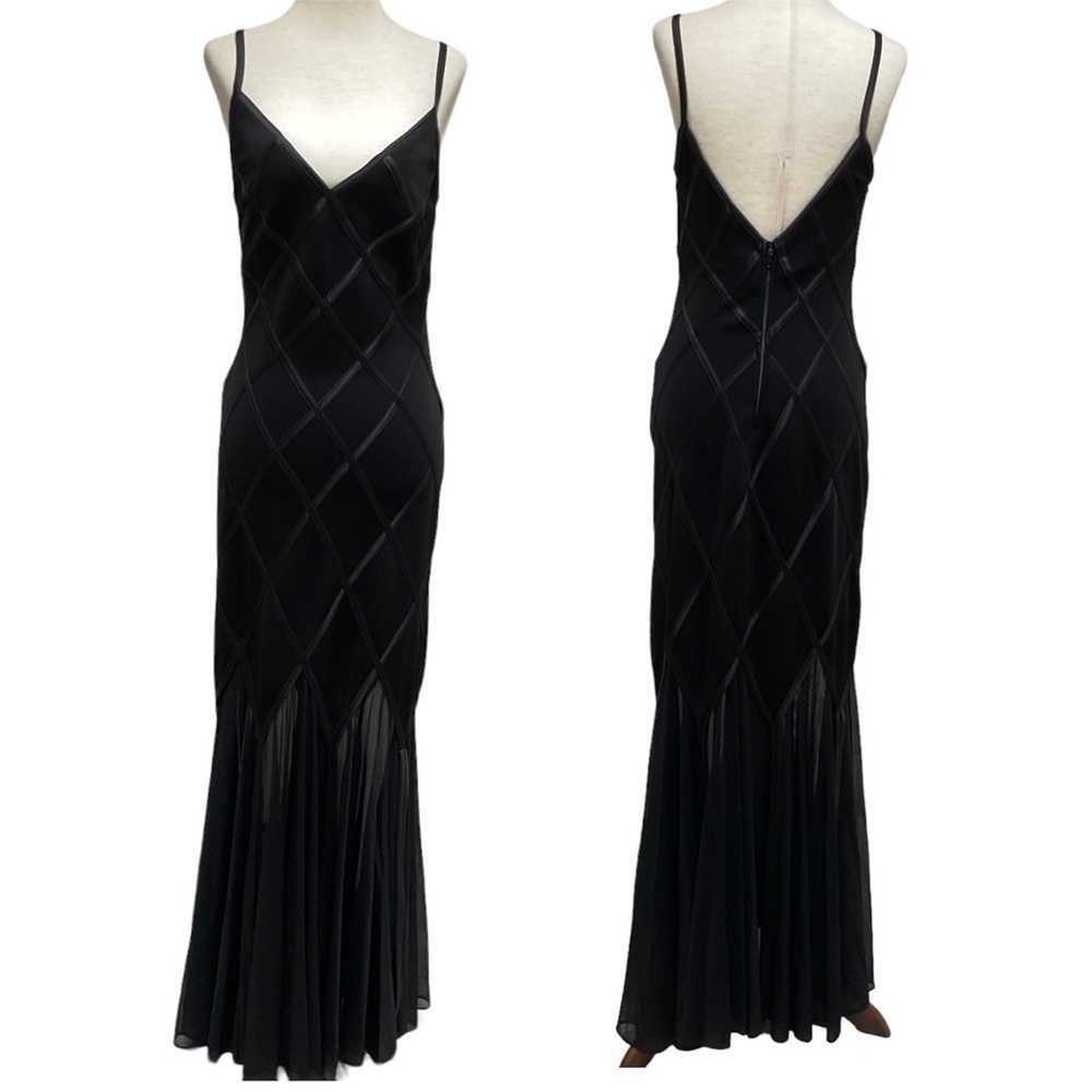 Tadashi Black Sheer Mesh Jersey Evening Gown Dress Size PM